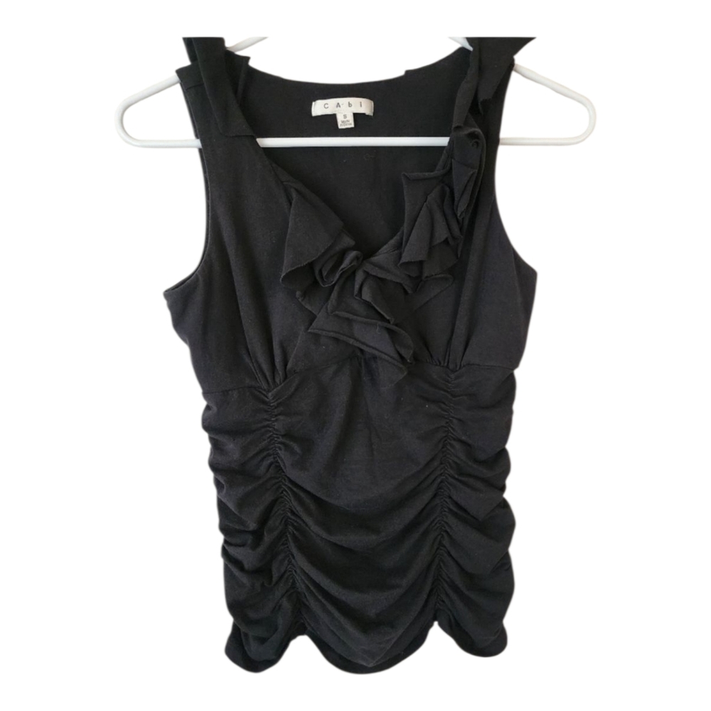 Cabi Tank Ruffle Front Top Black L